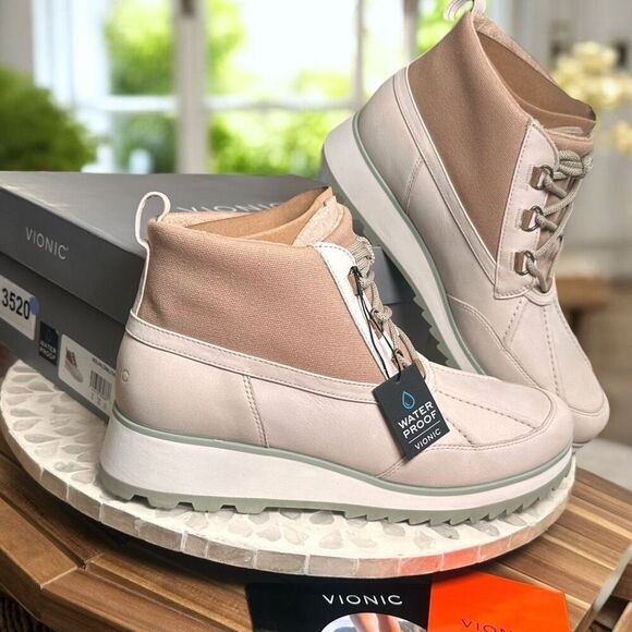 Vionic $170 Nolan Orthotic Waterproof Leather Canvas Arch Support Hiking Boots W - Picture 5 of 11